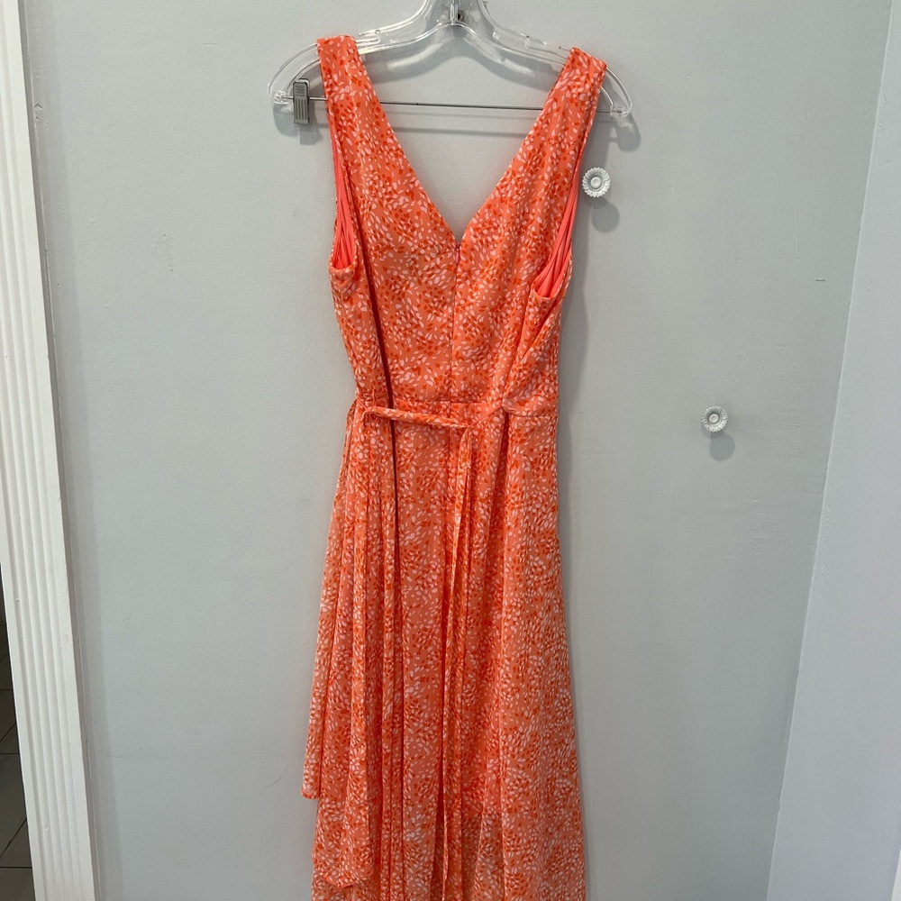 DKNY Tangerine Orange High-Low Asymmetrical Wrap Chiffon Sundress - Picture 3 of 3